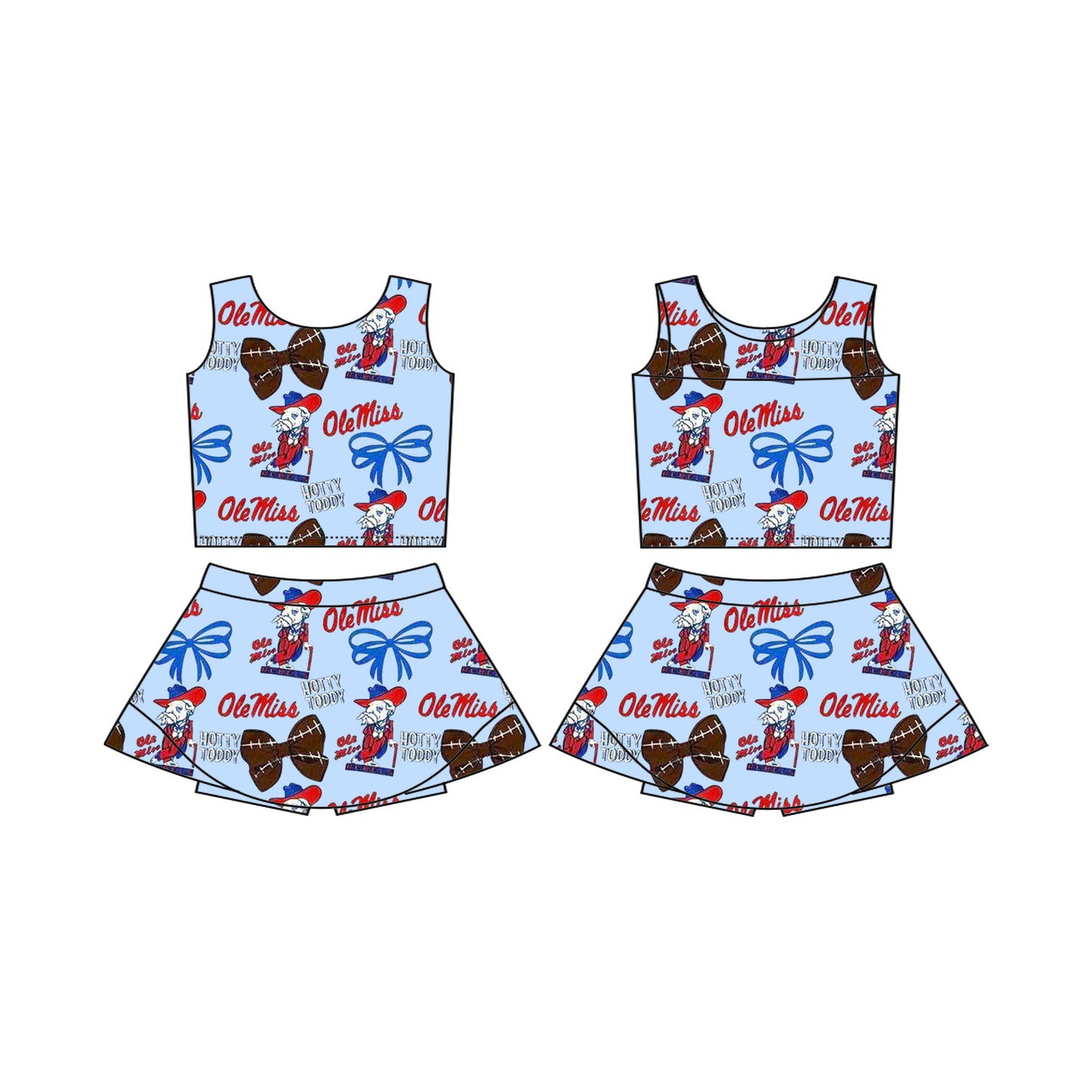 preorder football team ole miss bows blue sleeveless skirt with shorts girls set