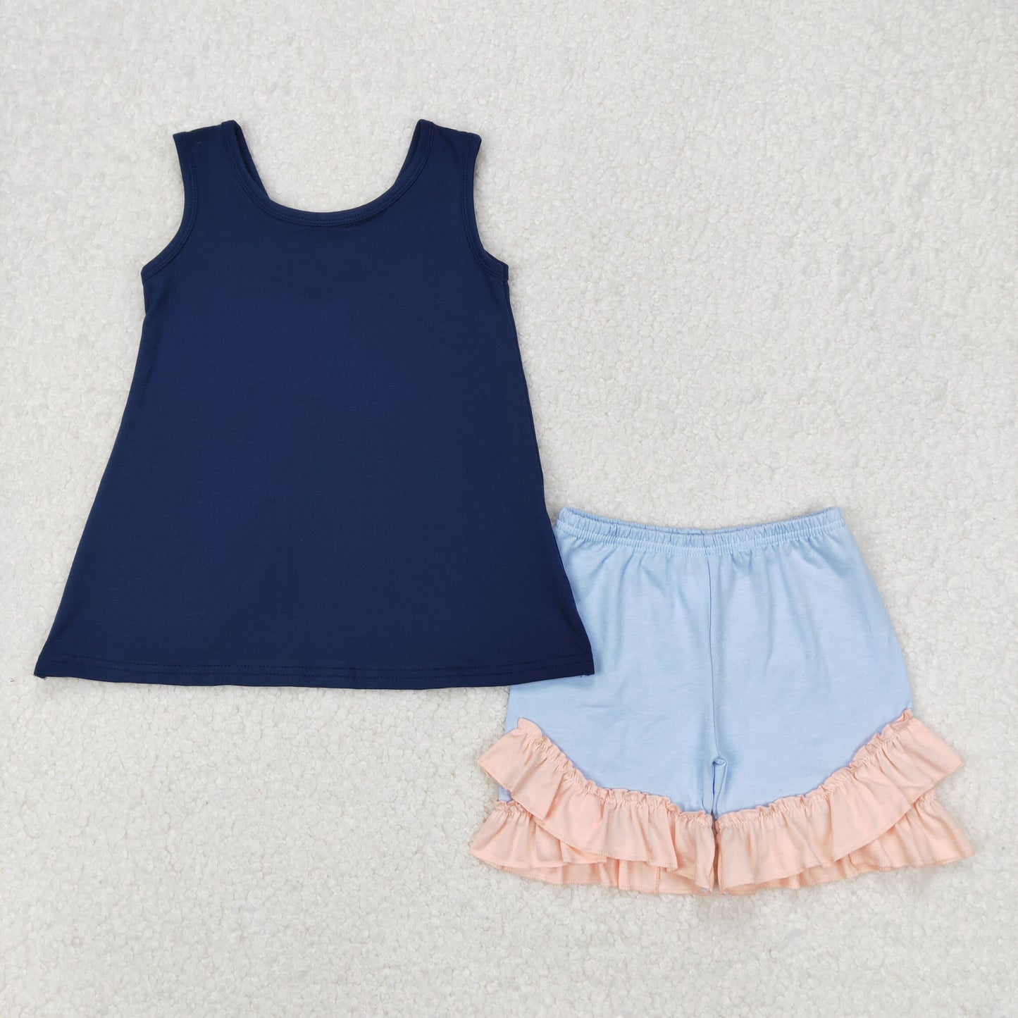 GSSO2272 navy blue sleeeveless with pink bow blue shorts girls set