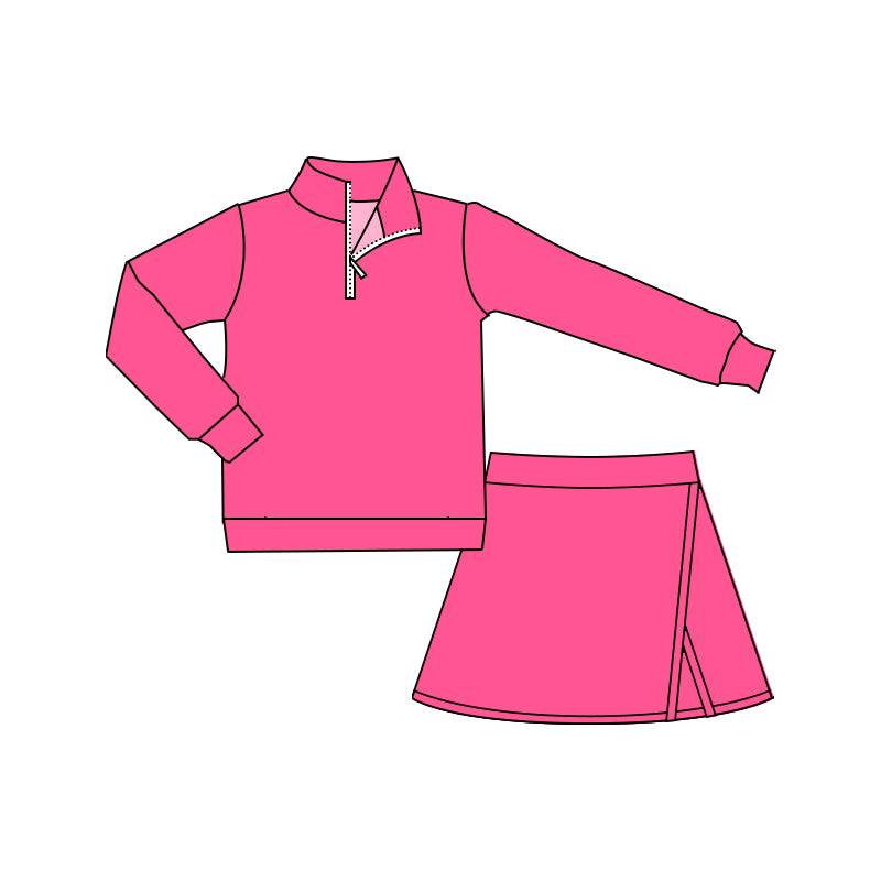 preorder hot pink zipper long sleeve skirt with shorts girls set