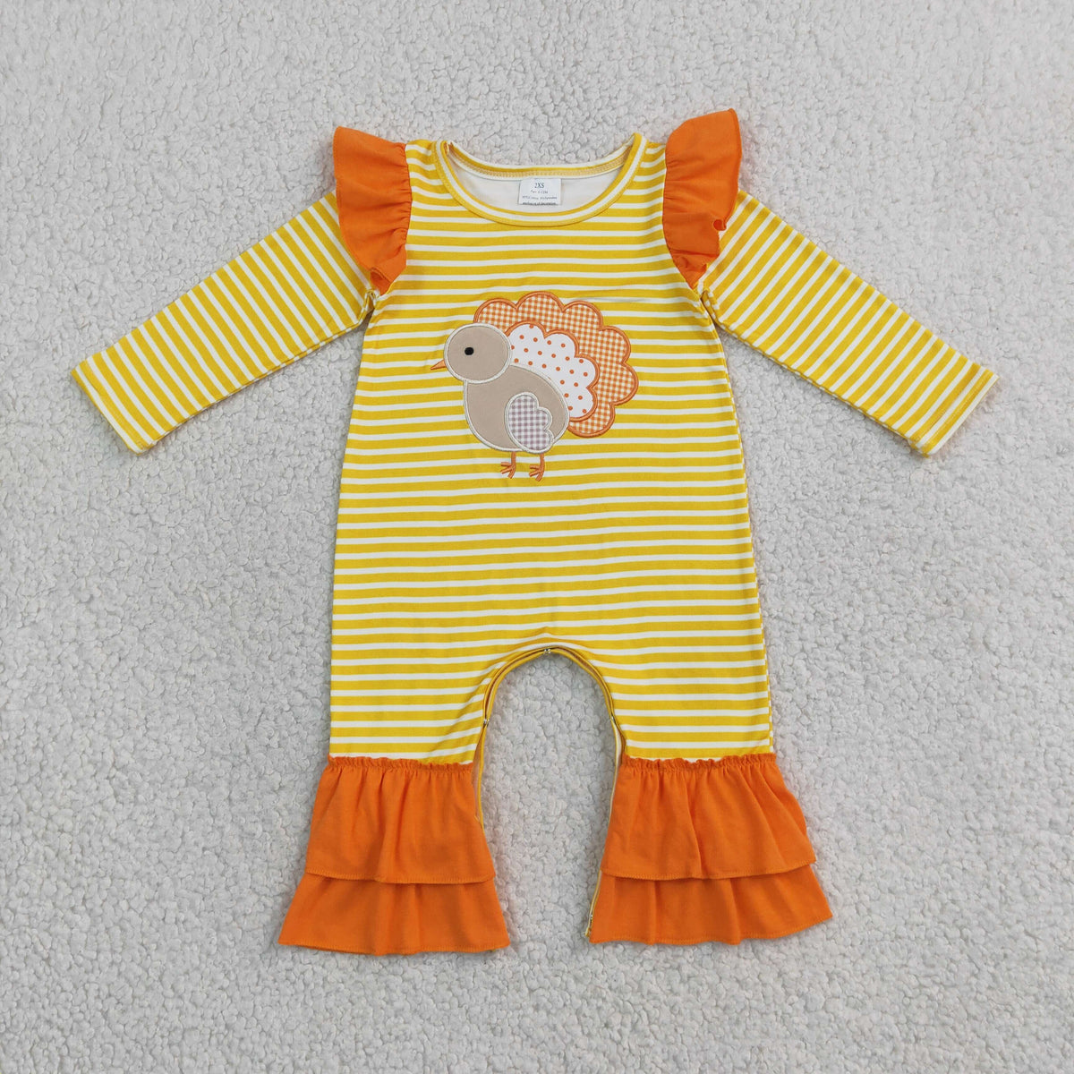 Embroidery LR3144 Thanksgiving Turkey Long Sleeve Girls Romper