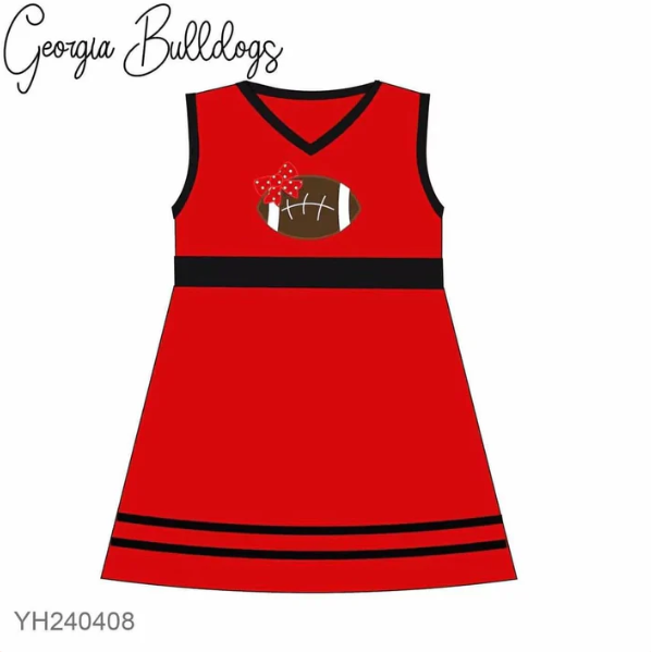 custom moq 3 football item red sleeveless girls dress