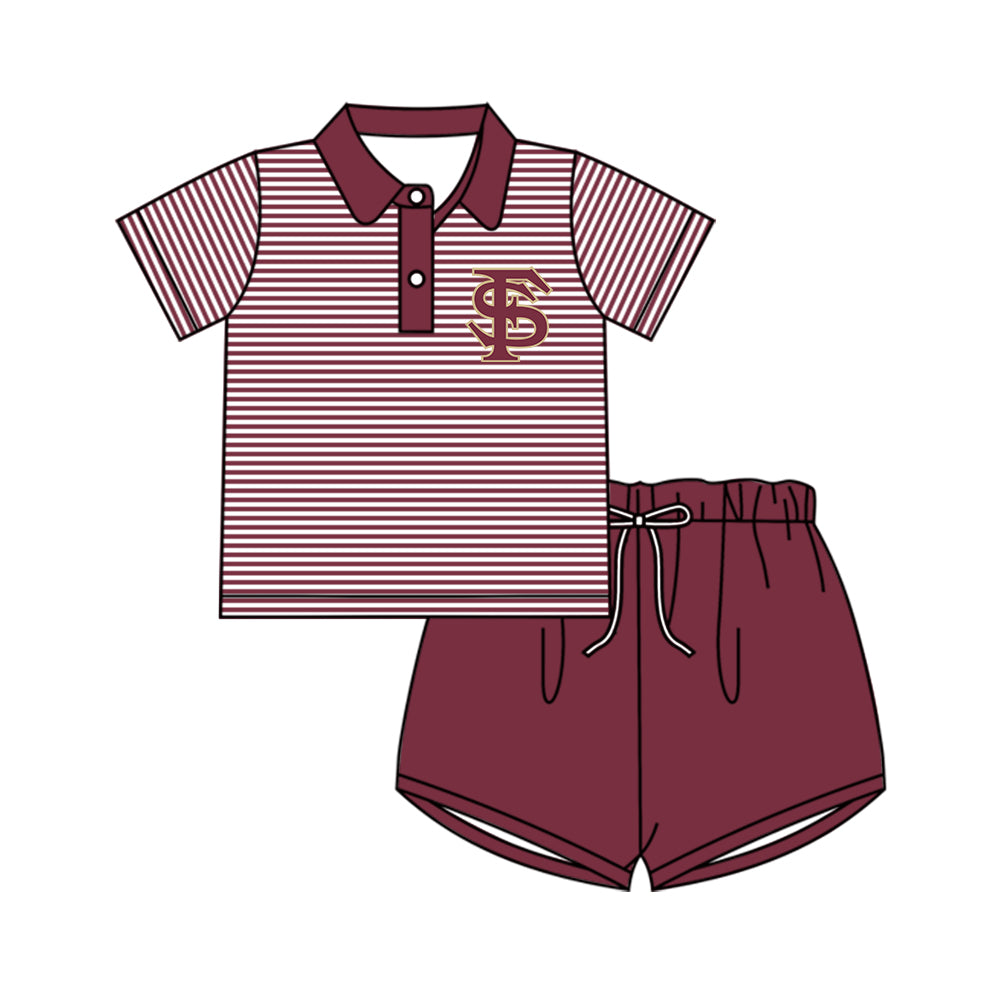 custom S 10.3 Dark red striped short sleeve pullover shorts boys set