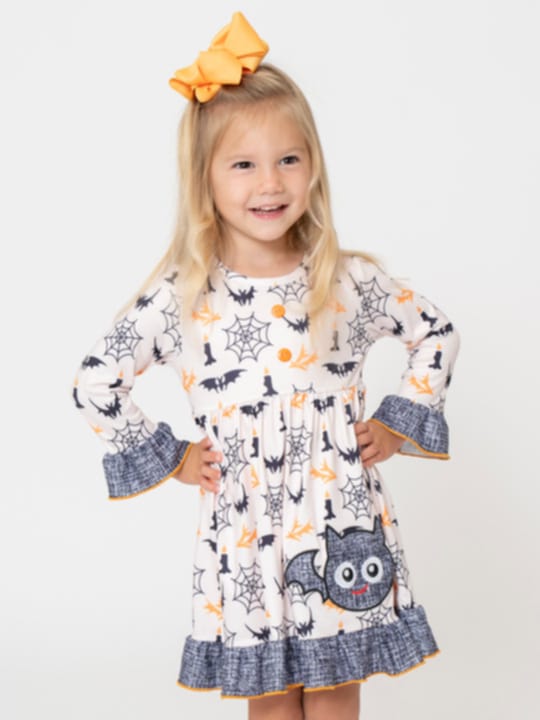 custom Halloween bat long sleeve girls dress