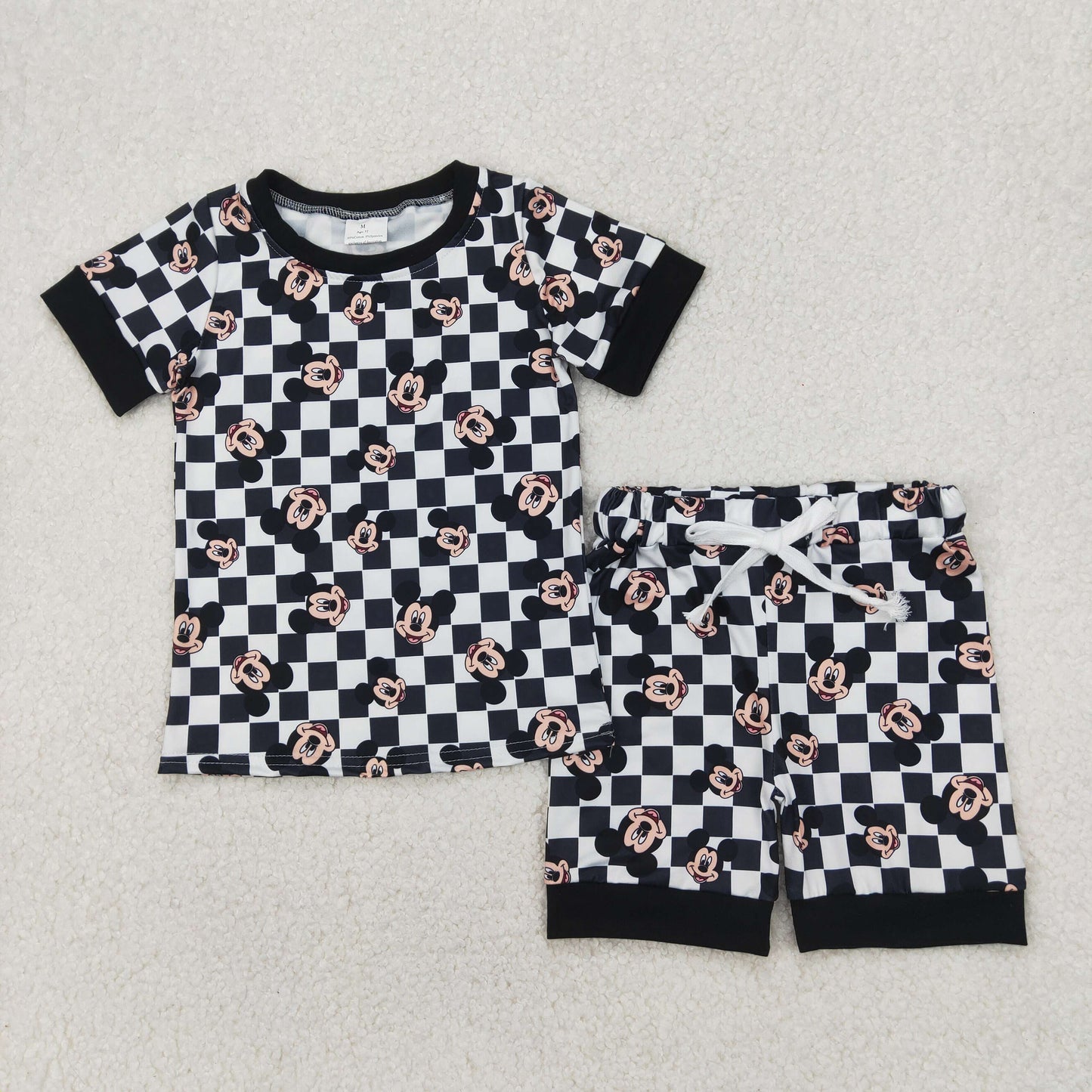 GSSO2233 cartoon M black checkered short sleeve shorts boys pajamas boys set