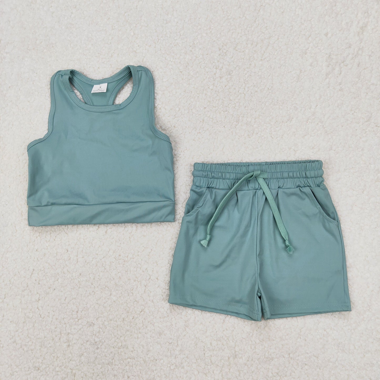 GSSO2133 yoga green vest shorts girls set