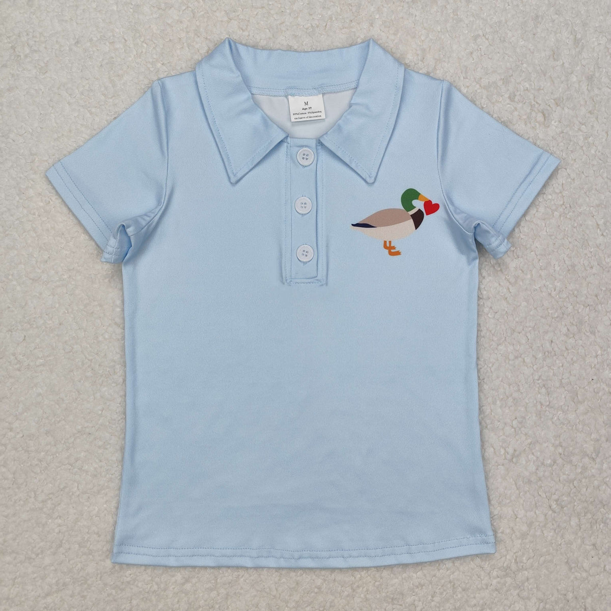 BT1106 Valentine's Day mallard heart sky blue short sleeve boys top