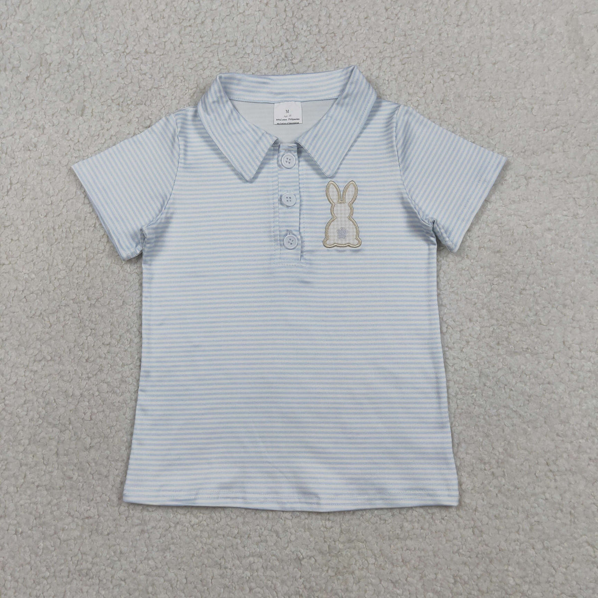 Embroidery BT1708 Easter Rabbit Blue Striped Short Sleeve Boys Top