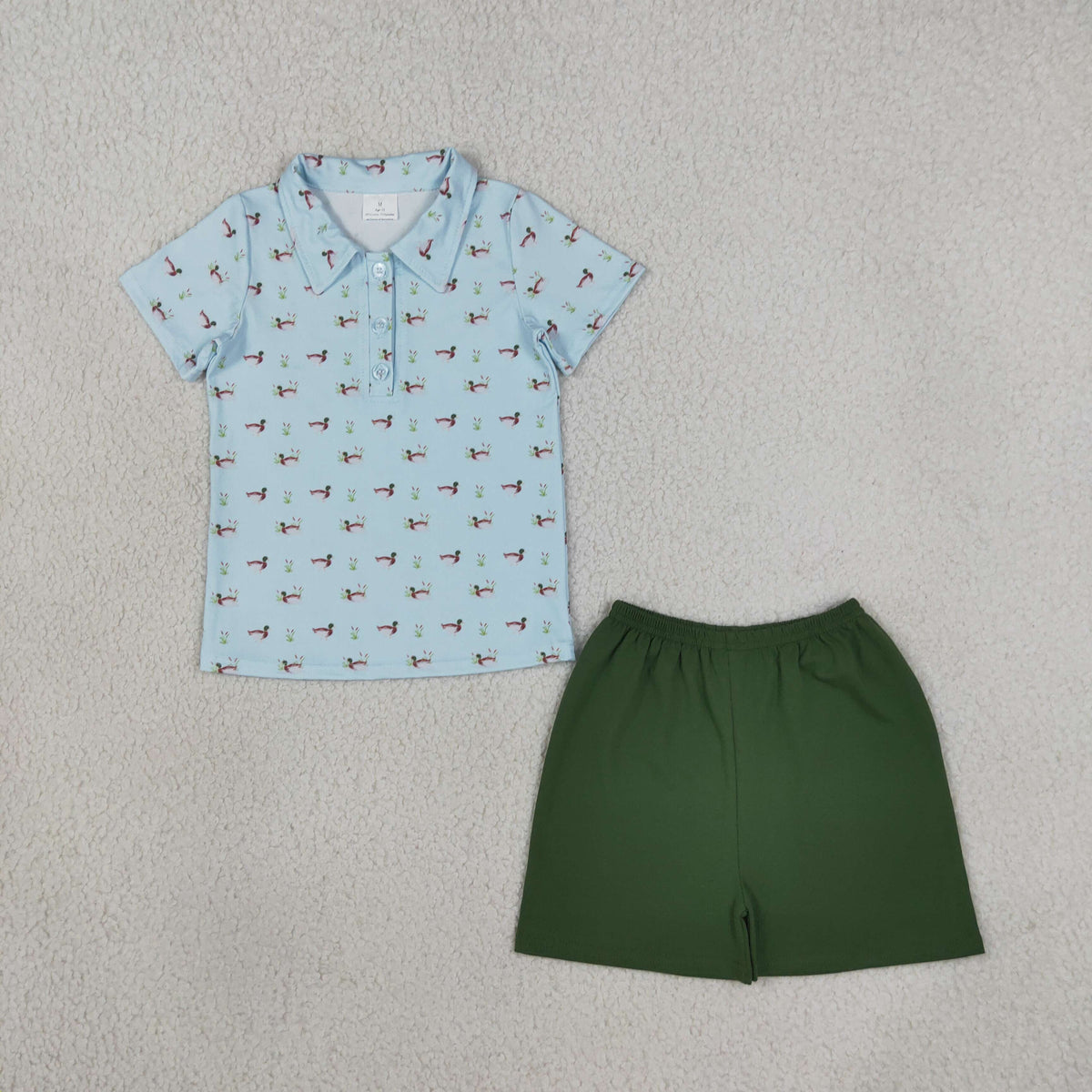 BSSO2041 Hunting Mallard Duck Short Sleeve Green Shorts Boys Set