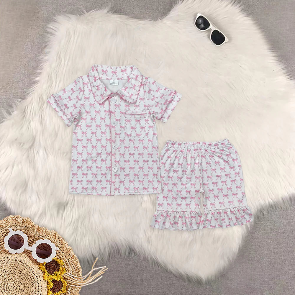 mama and me pink bows pajamas RTS sibling clothes