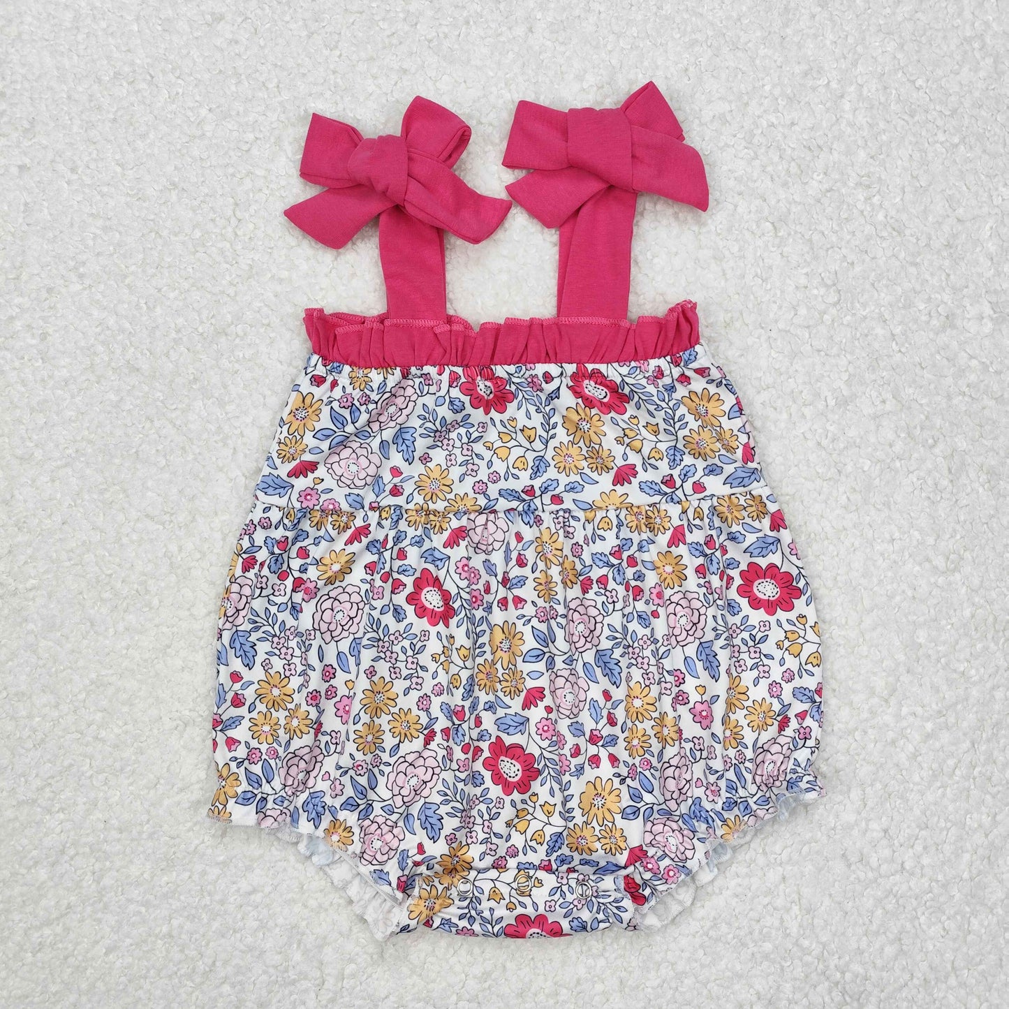 SR2277 colorful flowers hot pink striped girls romper