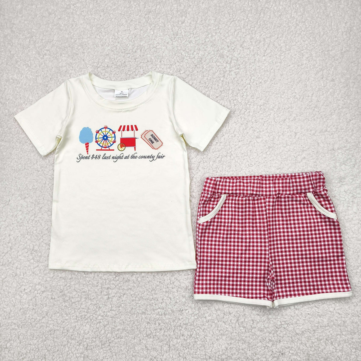 BSSO1468 spent $48 last night at the country fair short sleeve red checkered boys set