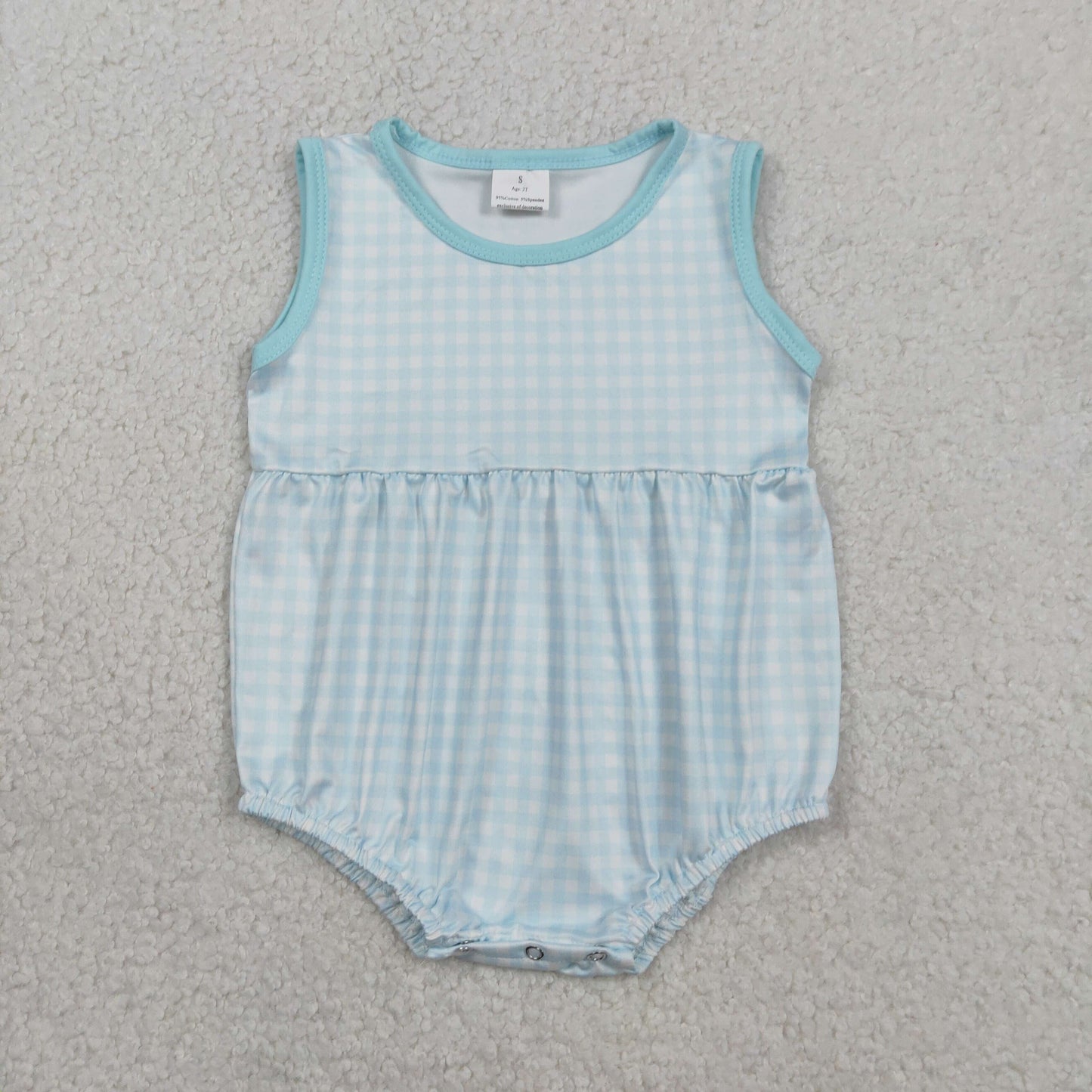 preorder SR3554 Blue Checkered Sleeveless Boys Romper