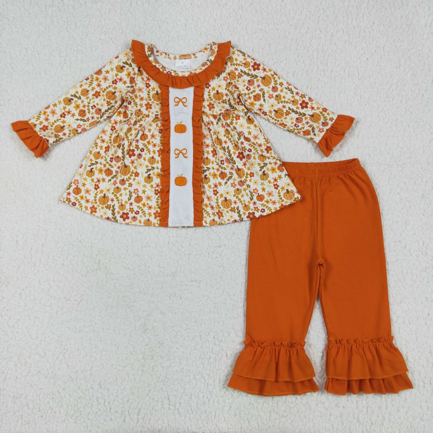 GLP2361 Autumn pumpkin flowers orange long sleeve orange pants girls set