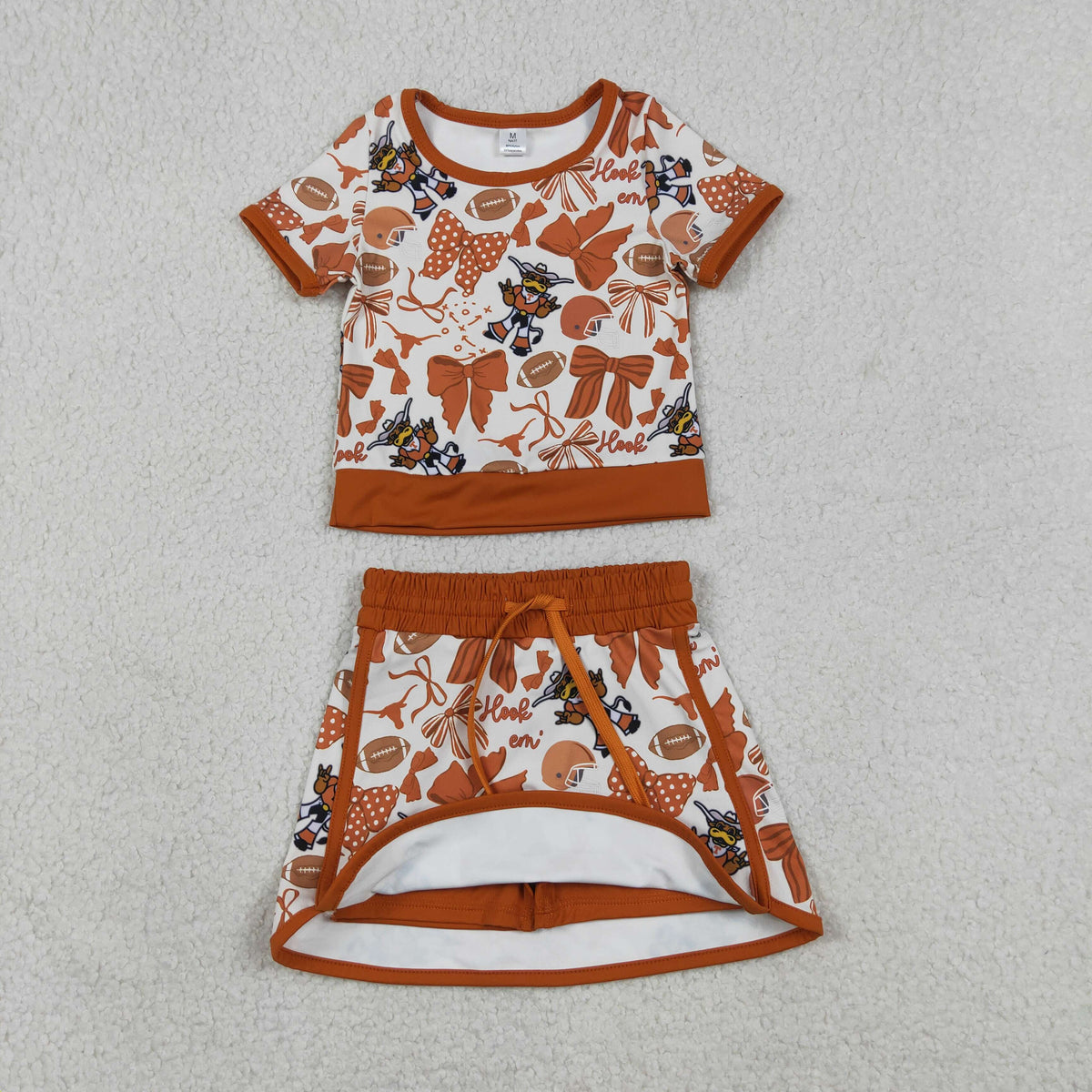 GSD3697 Yoga Football Item Bows Brown Sleeveless Skorts Girls Set