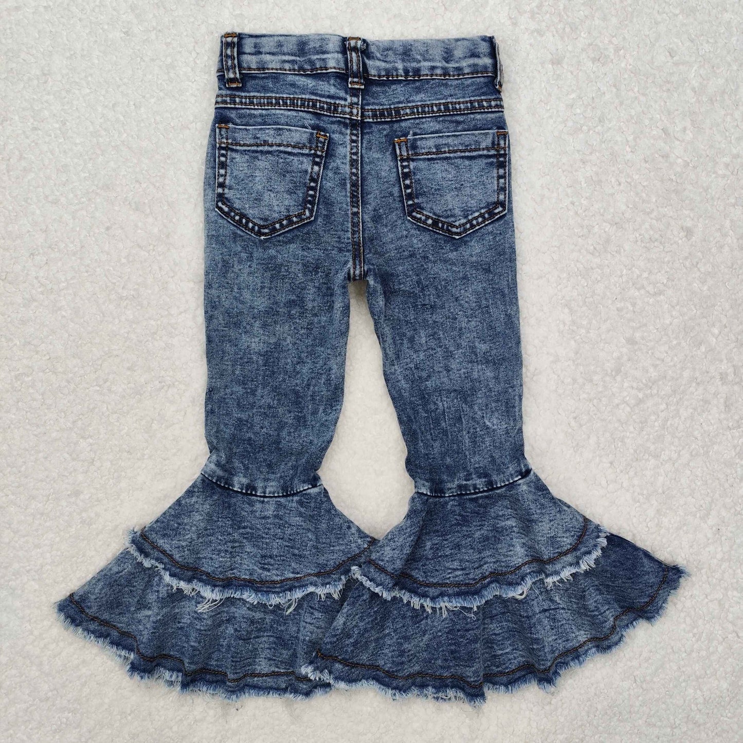 C1-13 Best Sale 2 Ruffles Fashion Denim Jeans Girls Blue Jeans