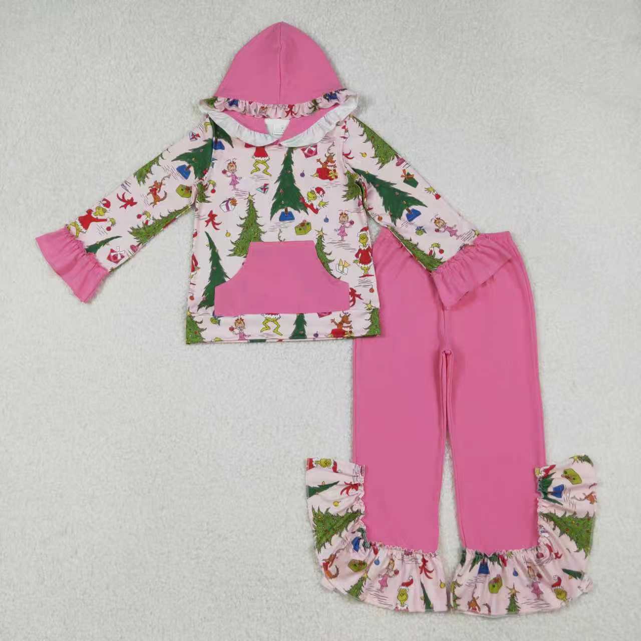 Christmas Green Face Pink/Green Hoodie Set Sibling Clothes RTS