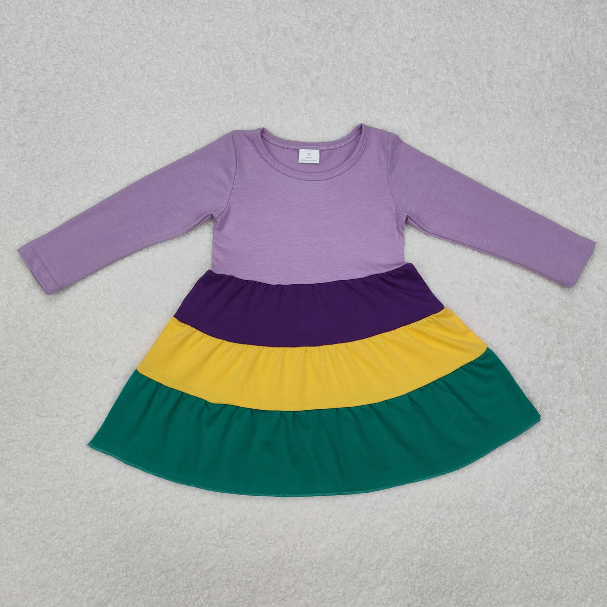 GLD0997 Mardi Gras Purple Yellow Green Long Sleeve Girls Dress