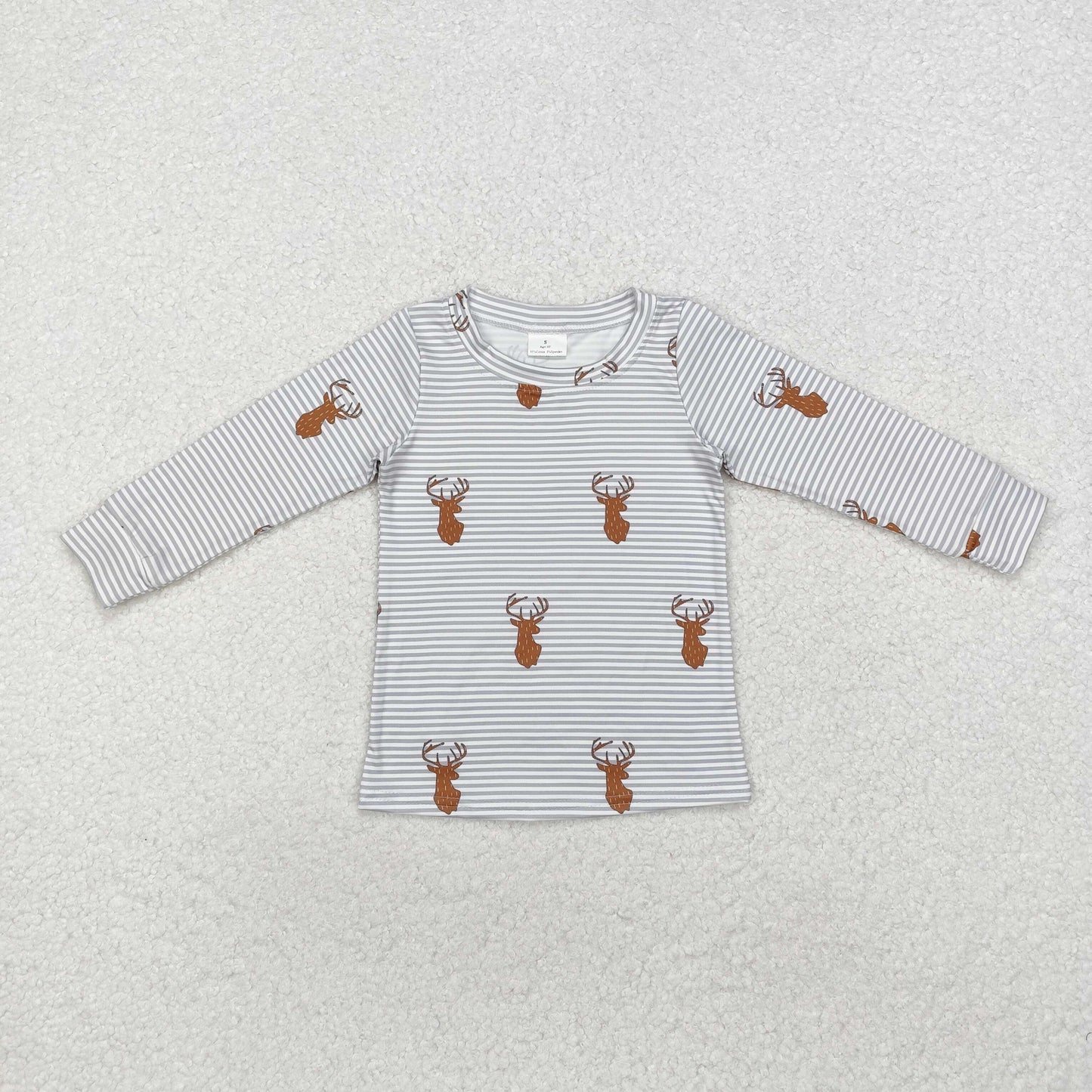 BT0854 hunting deer striped long sleeve boys top