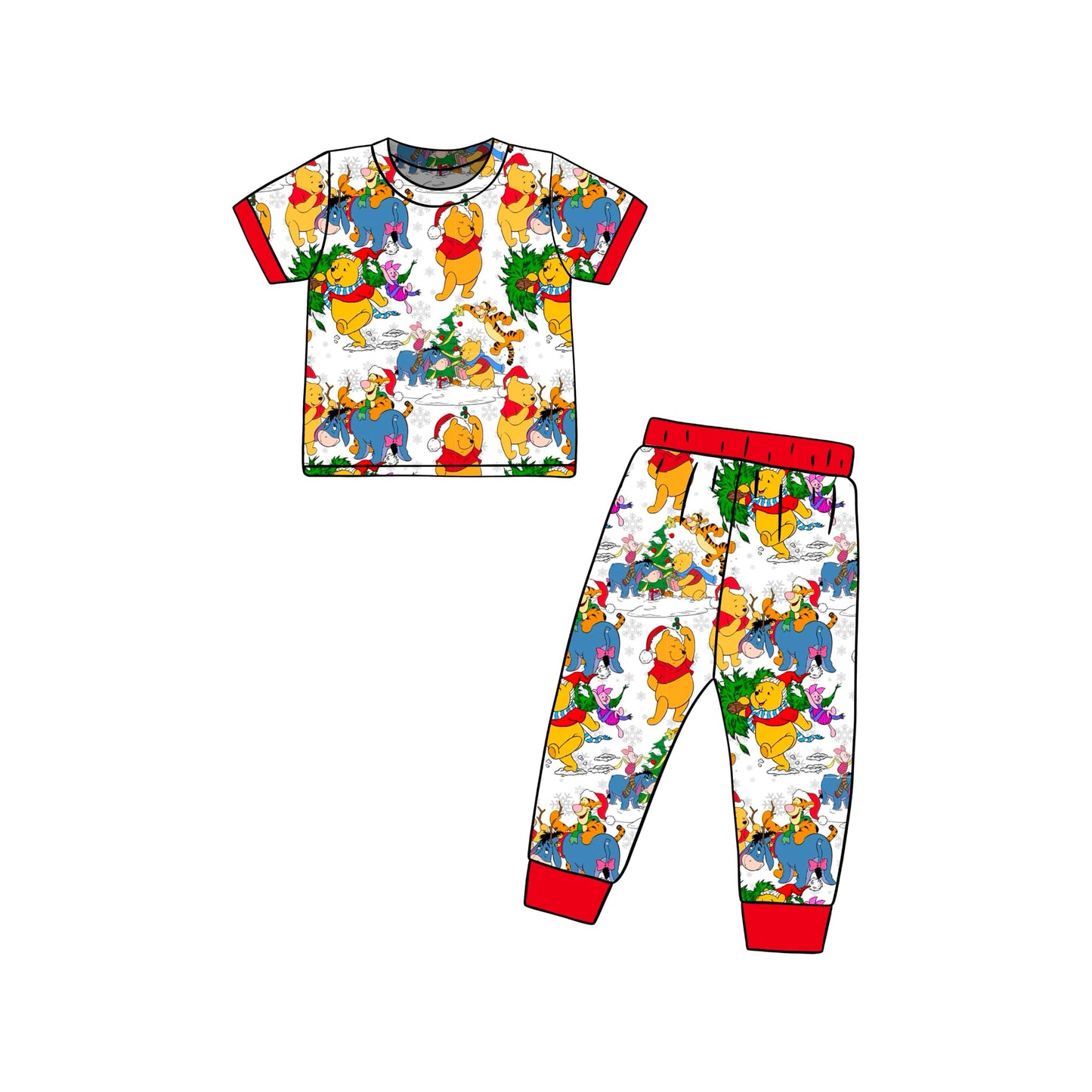 custom style Christmas cartoon tiger bear short sleeve pants boy set
