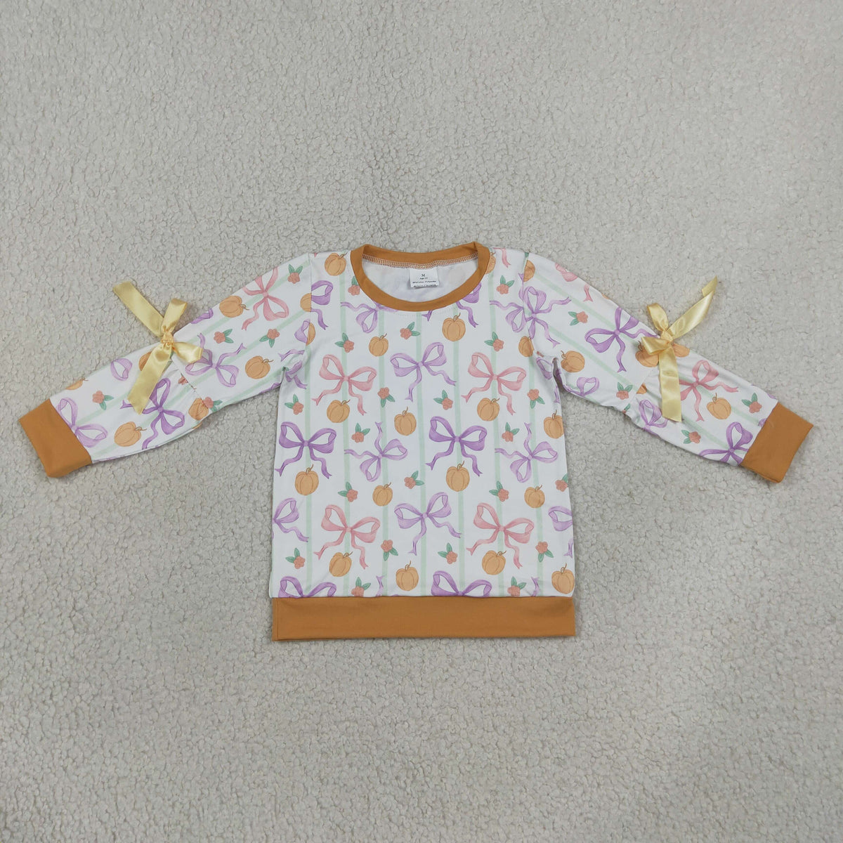 GT1658 Pumpkin Bows Long Sleeve Girls Top