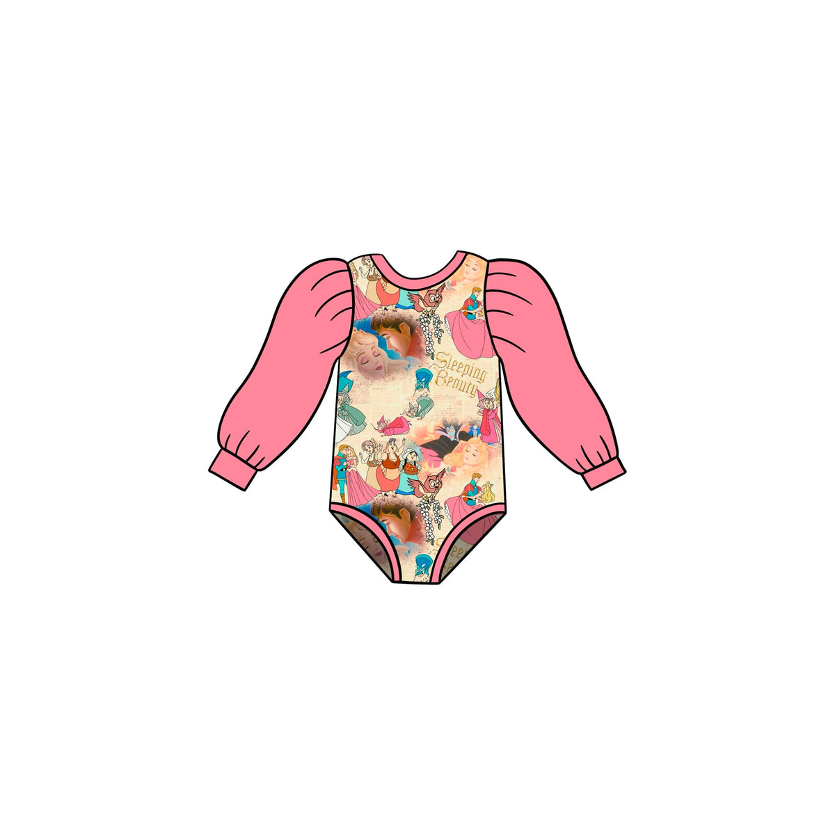 custom cartoon princess pink long sleeve girls romper