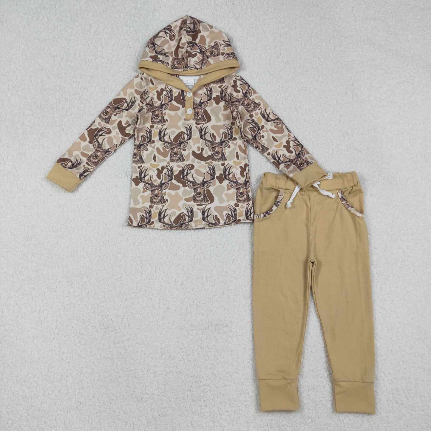 BLP1239 hunting camo deer hoodie long sleeve pants boys set