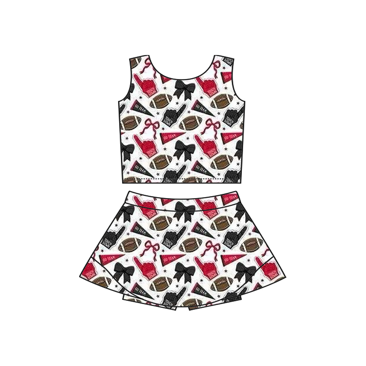 preorder football item cheer bows blue/red sleeveless skorts girls set
