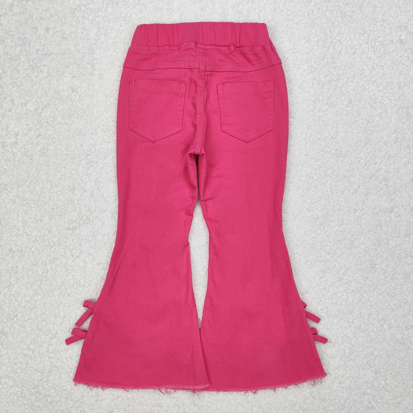 P0731 Hot Pink Bows Bell Bottoms Girls Jeans Denim Pants