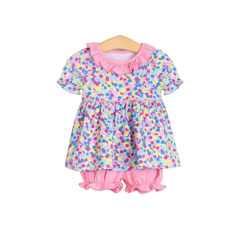 preorder GSSO0399 Colorful leopard long sleeve pink shorts girls set