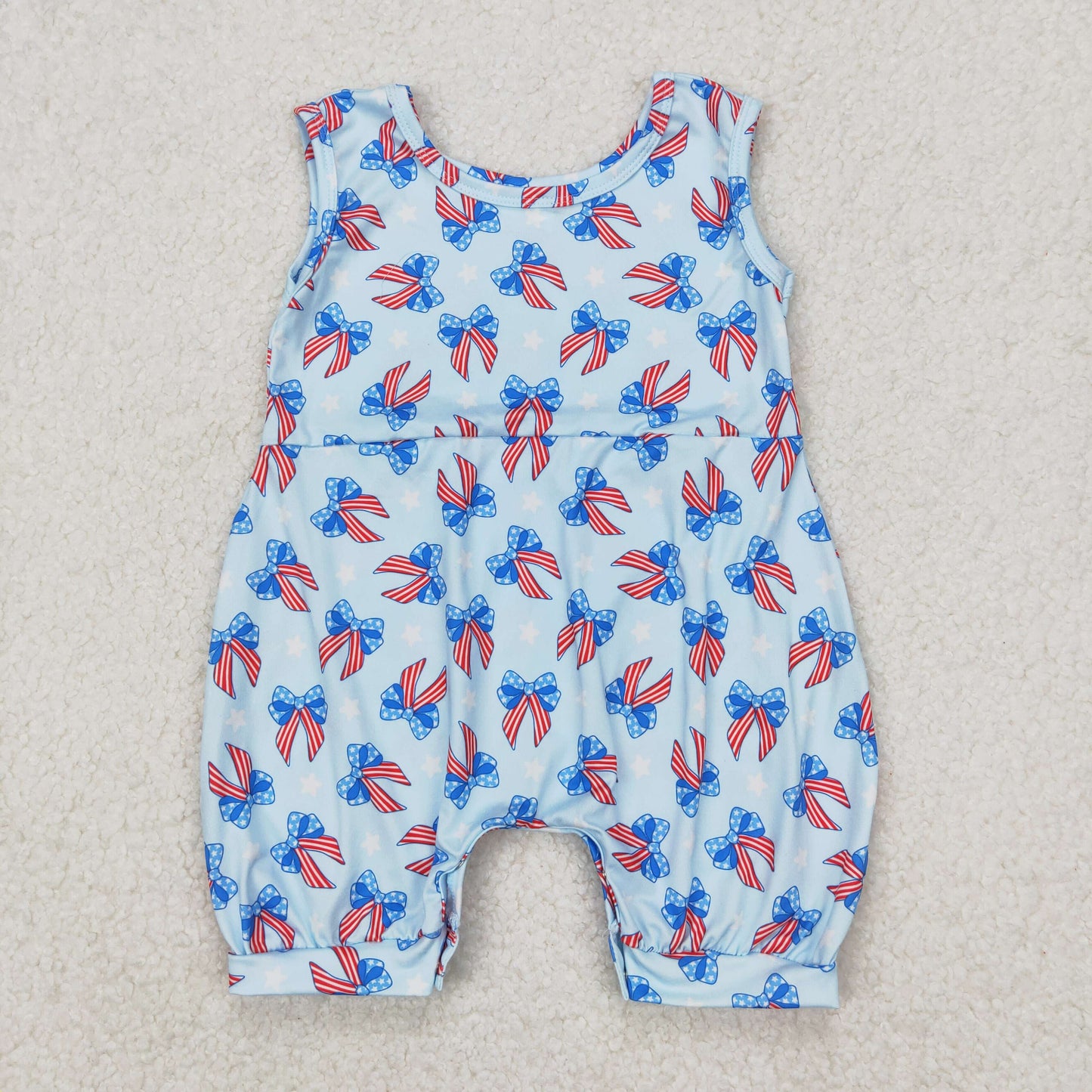 SR2729 July 4th flag bows blue camisole girls romper