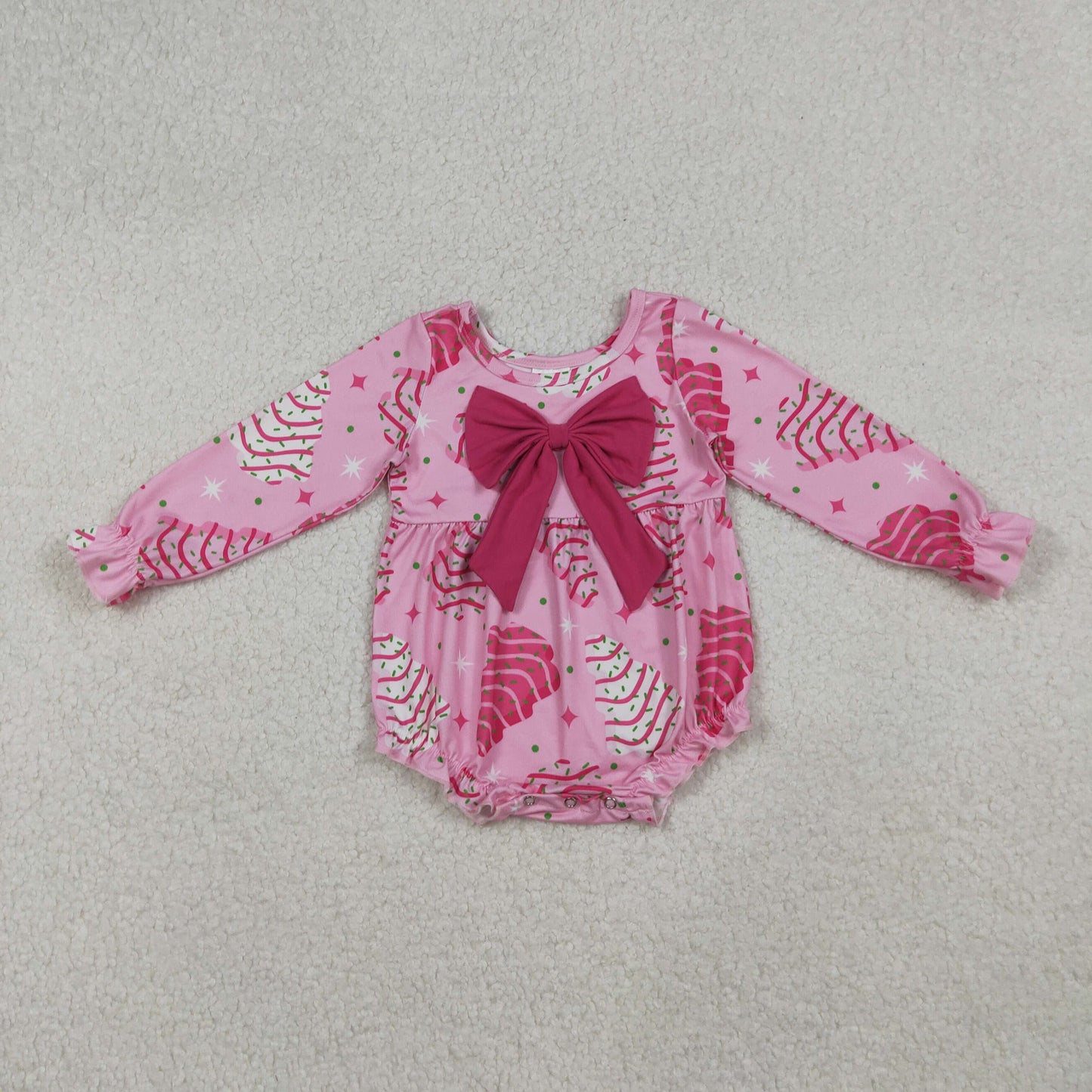 LR2586 Christmas tis the season hot pink big bow long sleeve girls romper