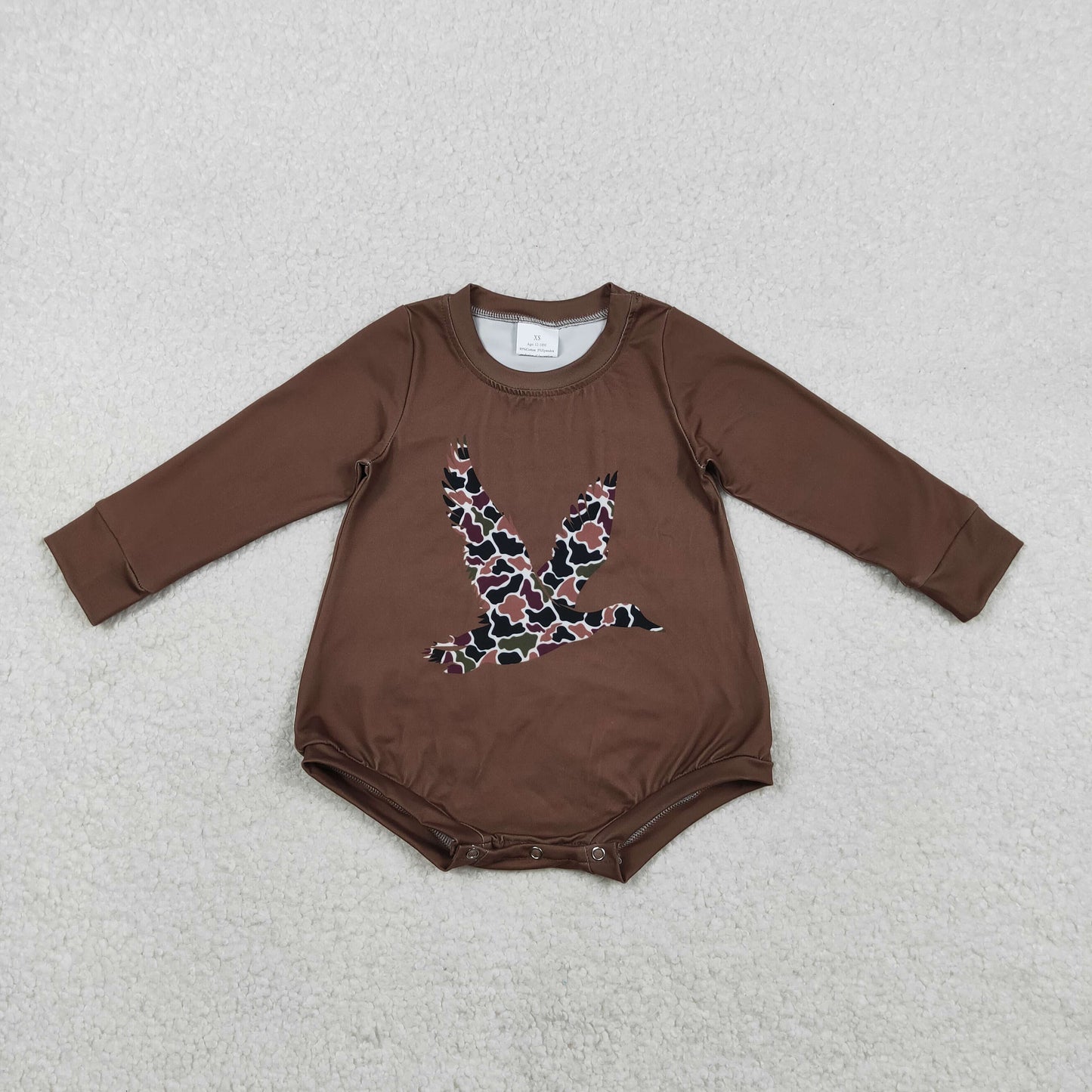 LR2777 camo mallard duck brown long sleeve girls romper