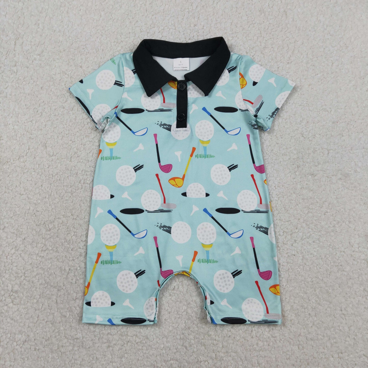SR3086 cartoon play golf blue short sleeve boys romper