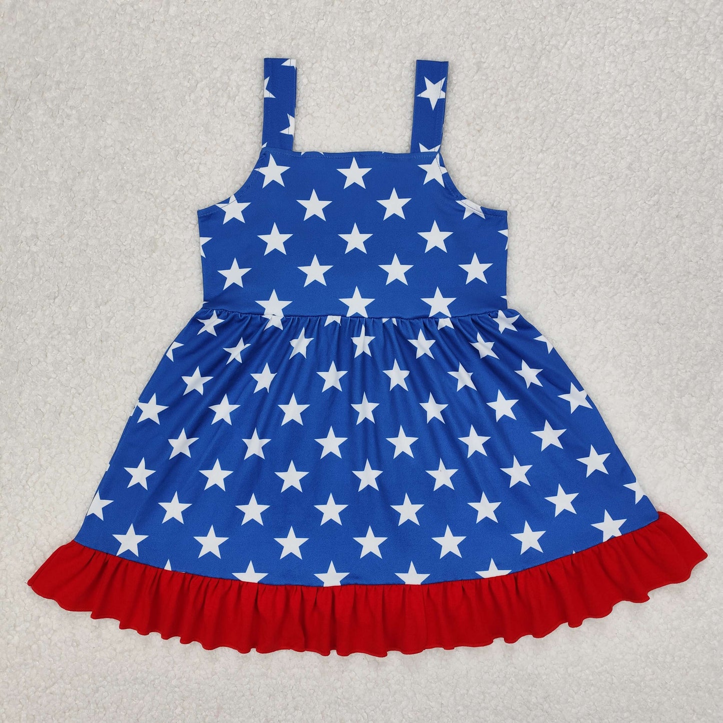 GSD1854 July 4th Blue Star With Red Bow Girls Dress
