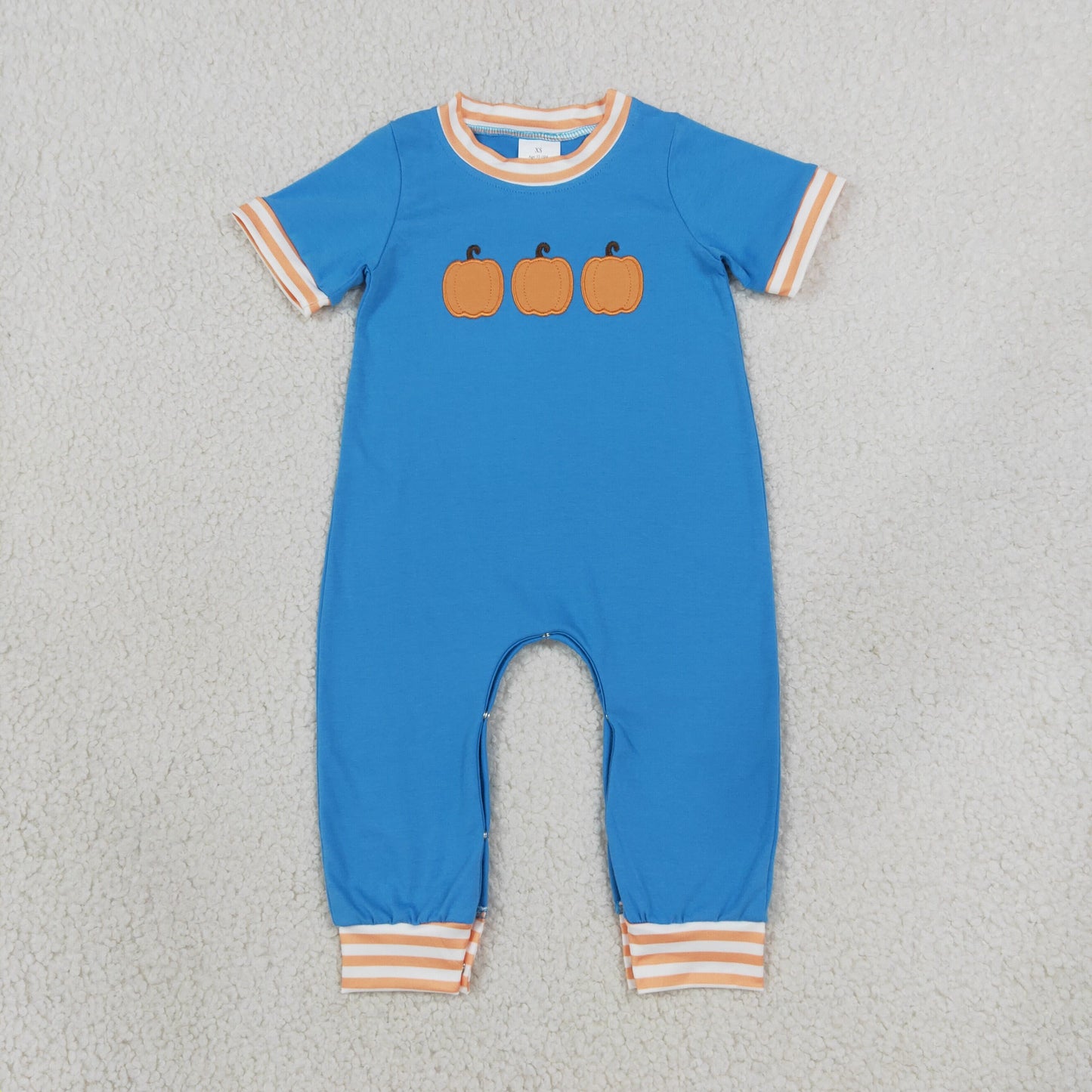 Embroidery SR4285 Pumpkin Blue Short Sleeve Boys Romper