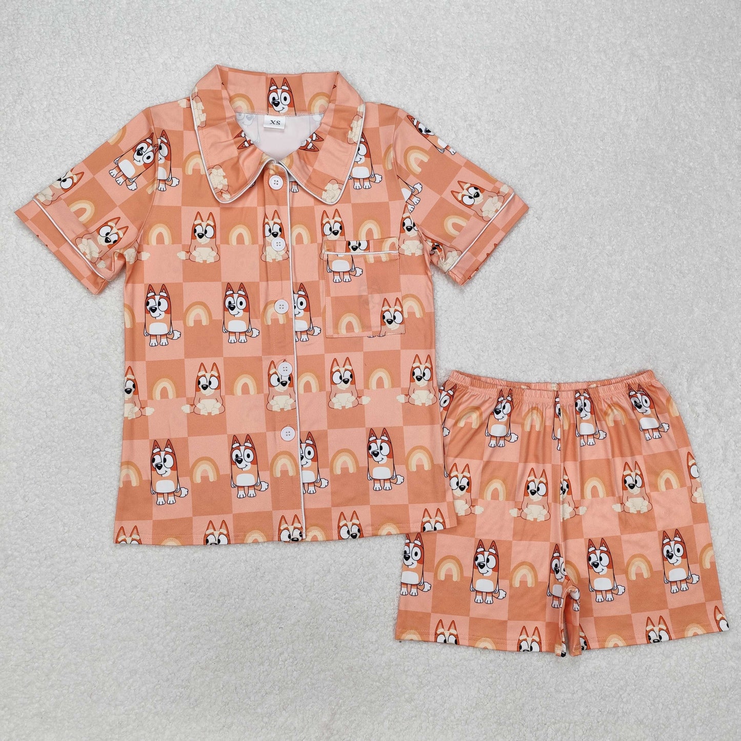 mama and me cartoon dog orange buttons pajamas RTS sibling clothes