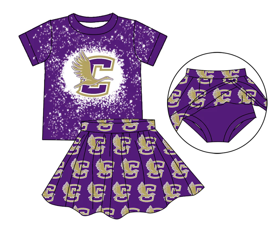 Custom Moq 5 football team C purple short sleeve skirt skorts girls set