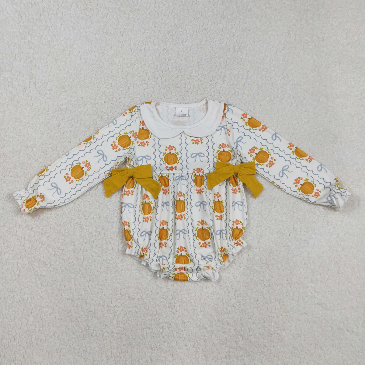 LR2389 Pumpkin flowers bows orange long sleeve girls romper