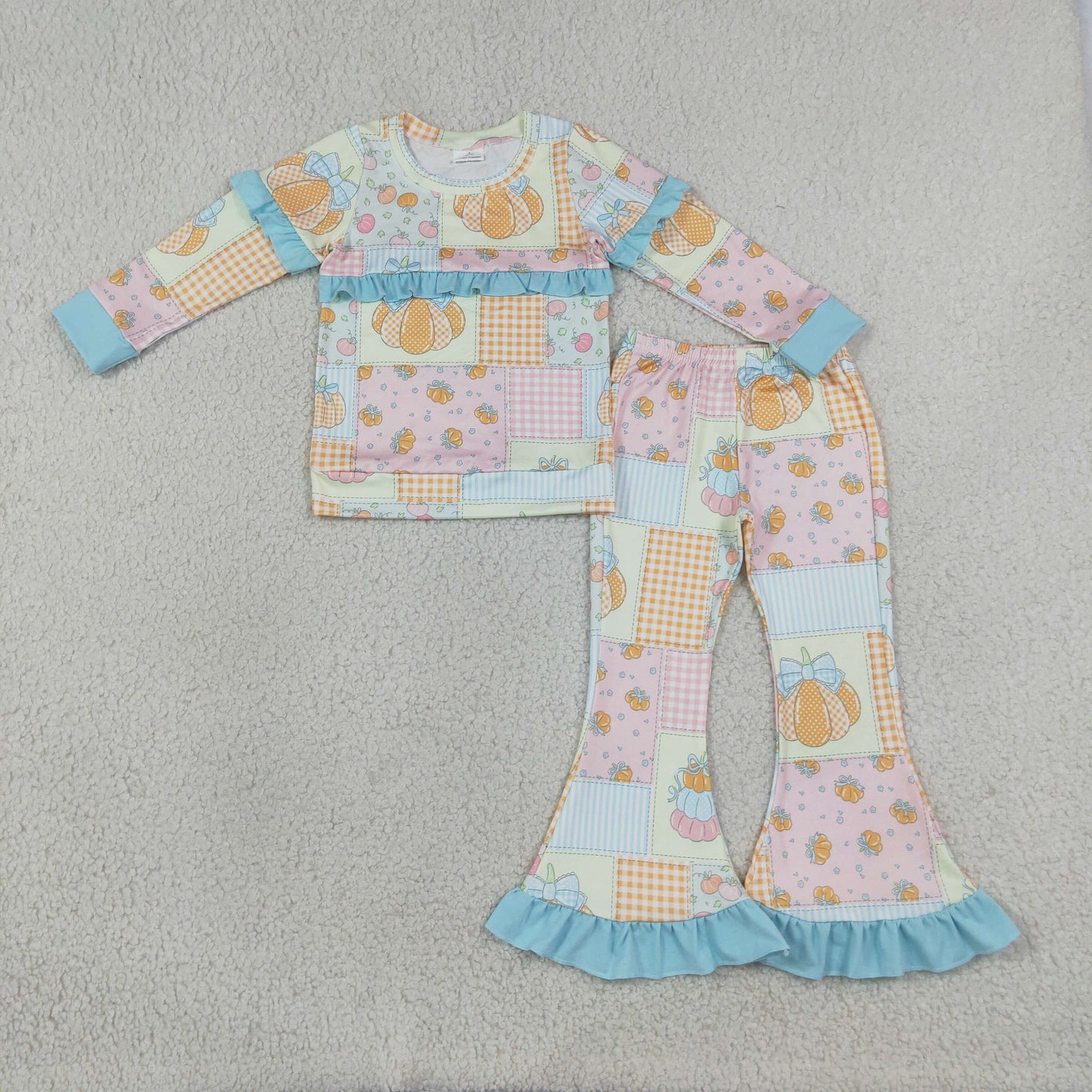 GLP3503 Pumpkin Flowers Pink Long Sleeve Pants Girls Set