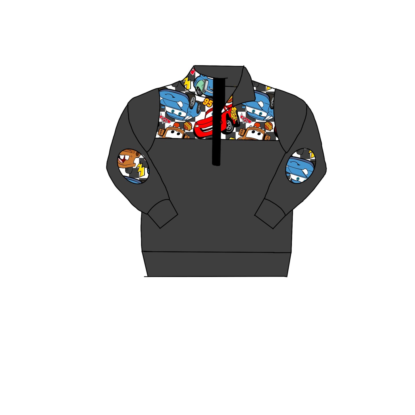 custom cartoon car black long sleeve zipper boys pullover