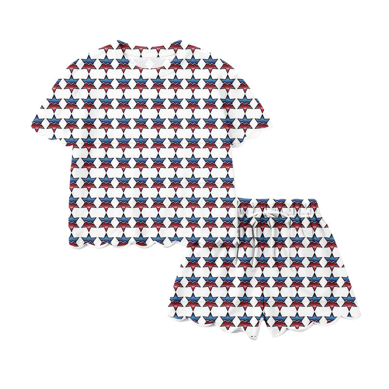 Custom Moq 3 July 4th Star Short Sleeve Shorts Girls Set