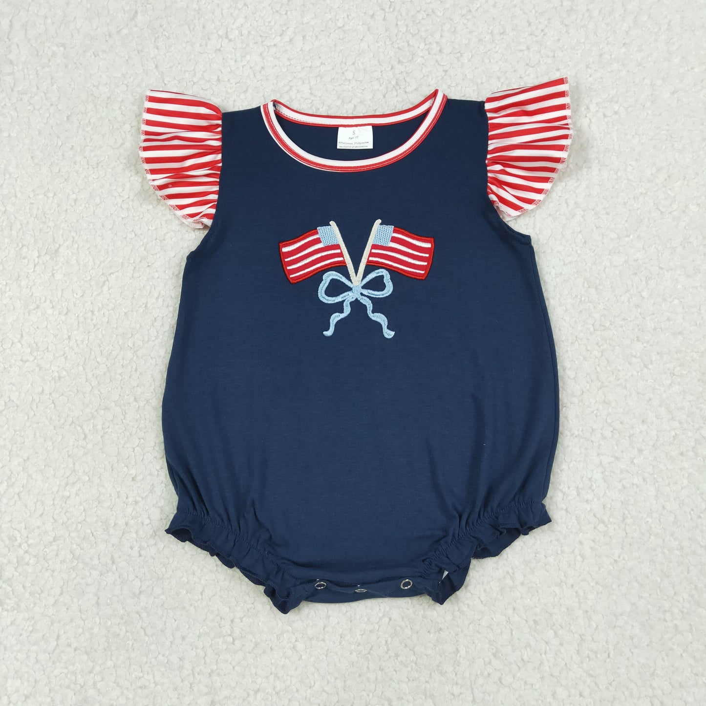 Embroidery SR3903 July 4th Flag Flutter Sleeve Girls Romper