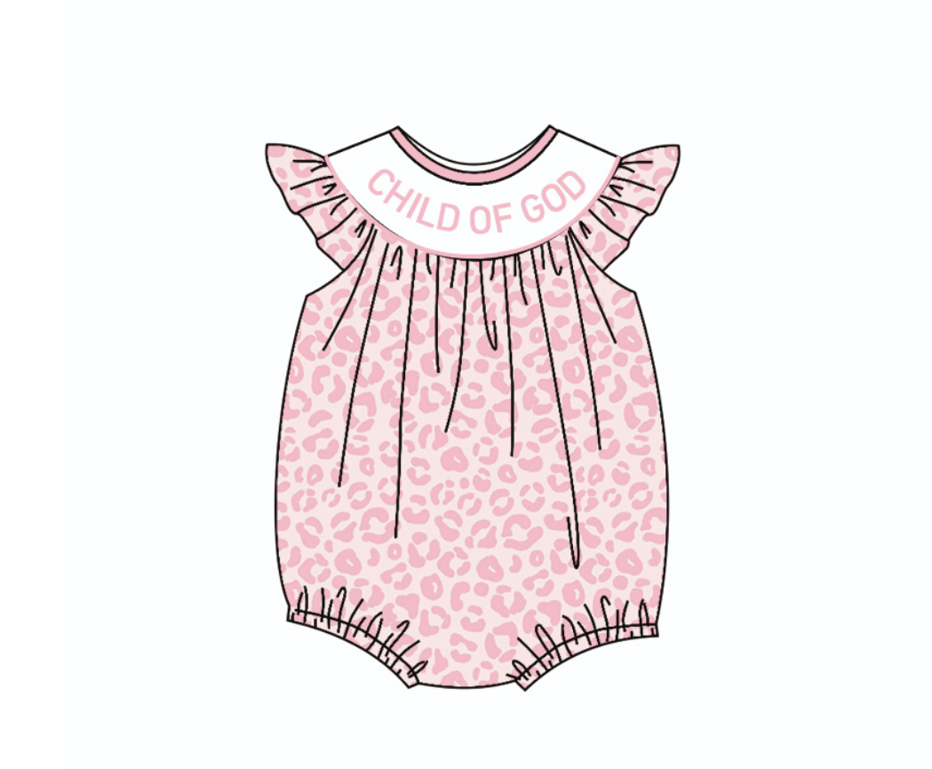 (custom style) child of god pink leopard flutter sleeve girls romper