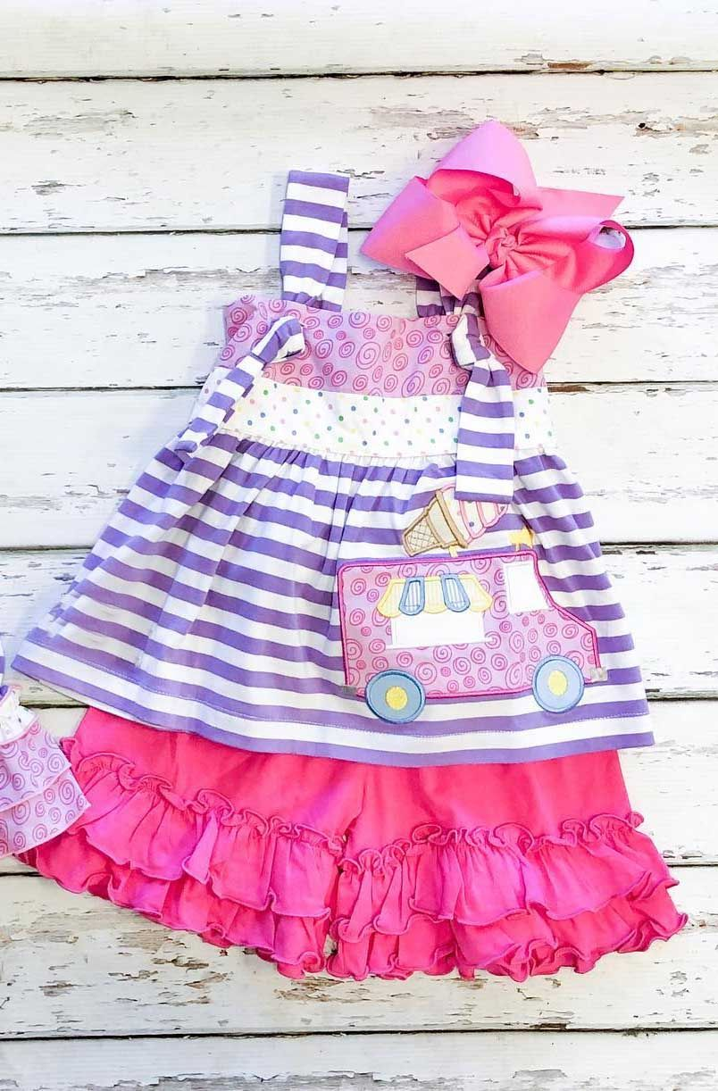 preorder GSSO1547 ice car purple striped sleeveless hot pink ruffles shorts girls set