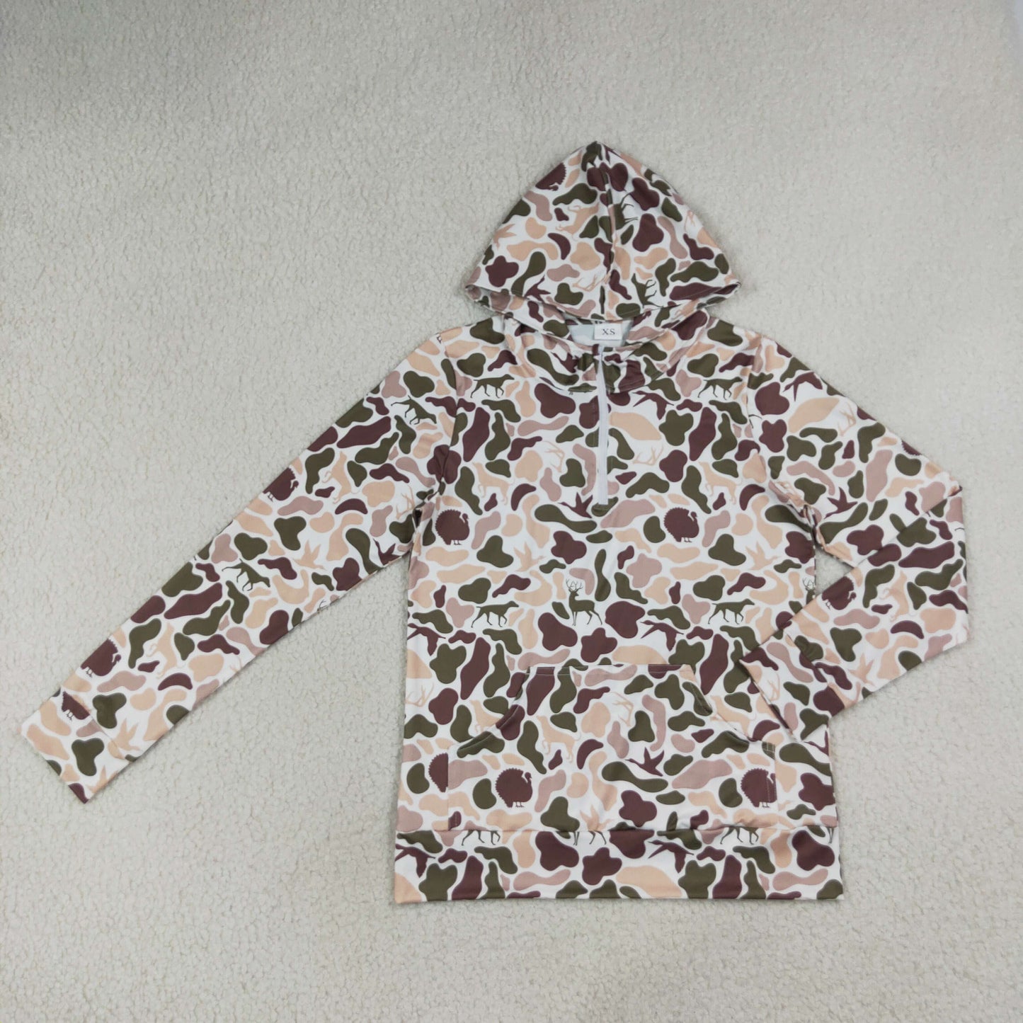 GT1711 Hunting Camo Pocket Zipper Hoodie Long Sleeve Adult Women Top