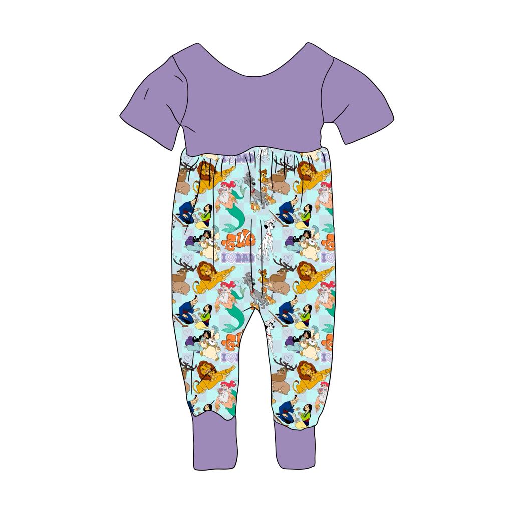 custom cartoon animals purple short sleeve girls romper