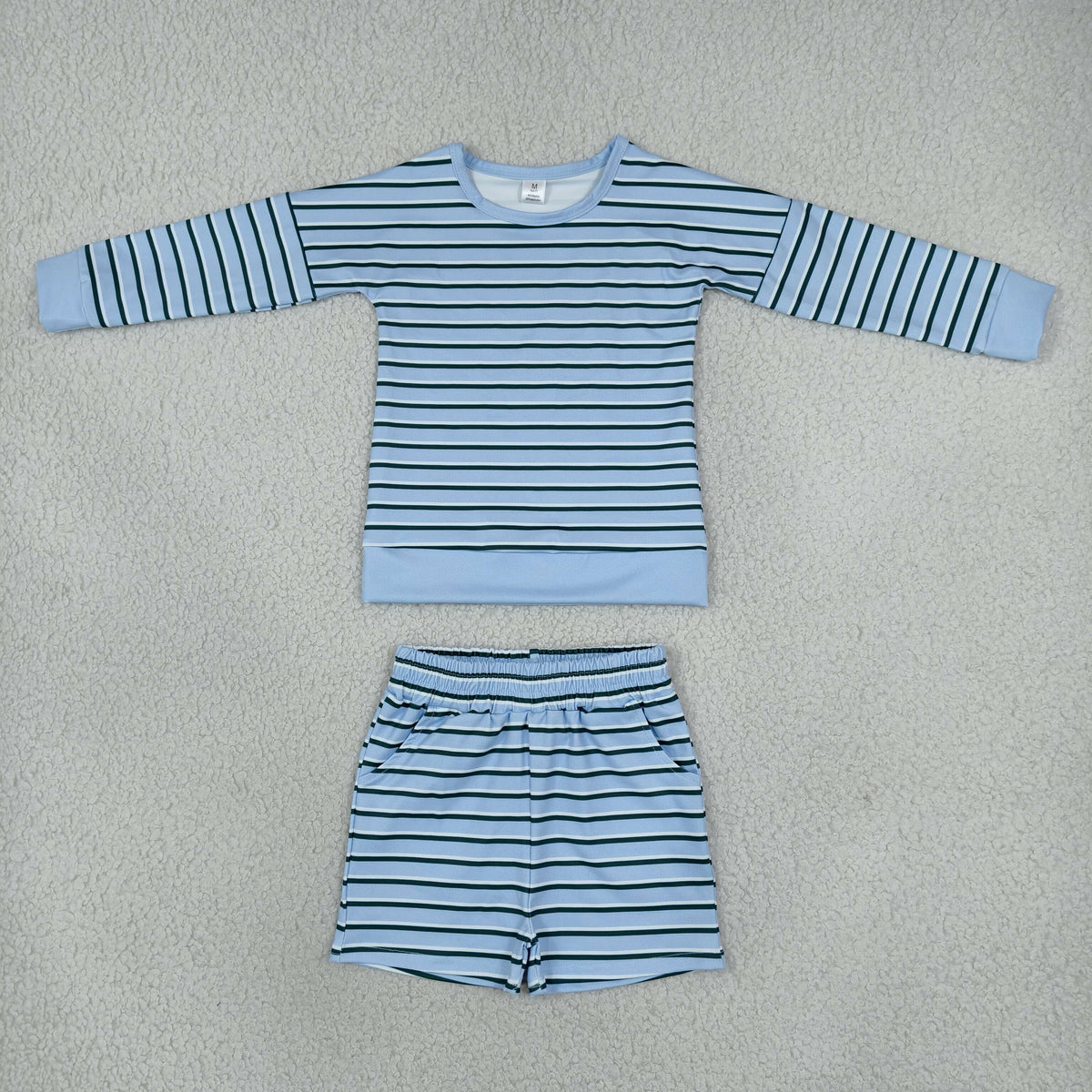 GLS0133 Blue Striped Long Sleeve Shorts Girls Set