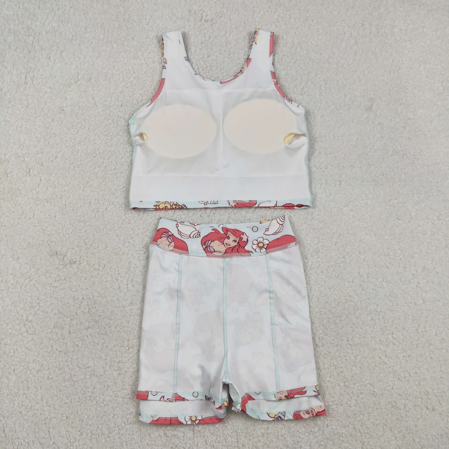GSD2354 yoga cartoon mermaid fish sleeveless shorts girls set