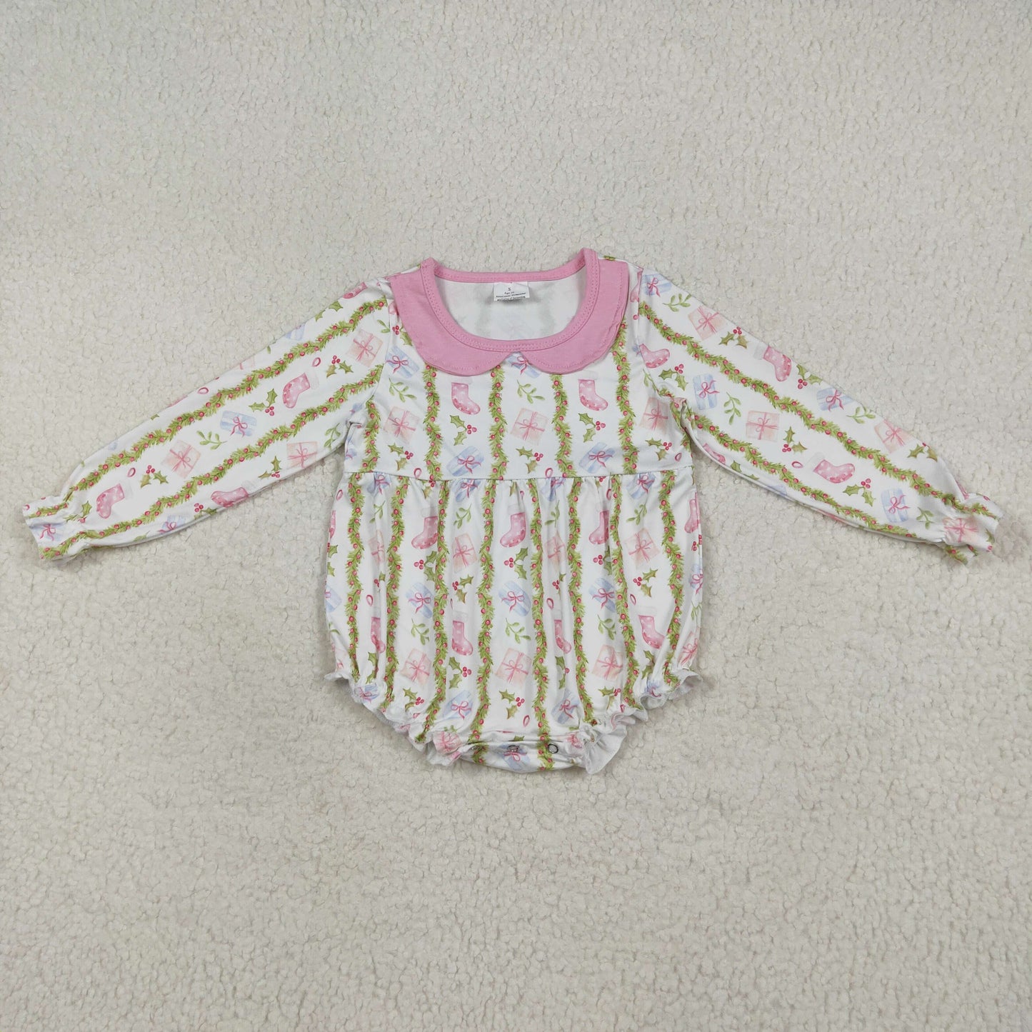 LR2324 Christmas holly berry gift long sleeve girls romper