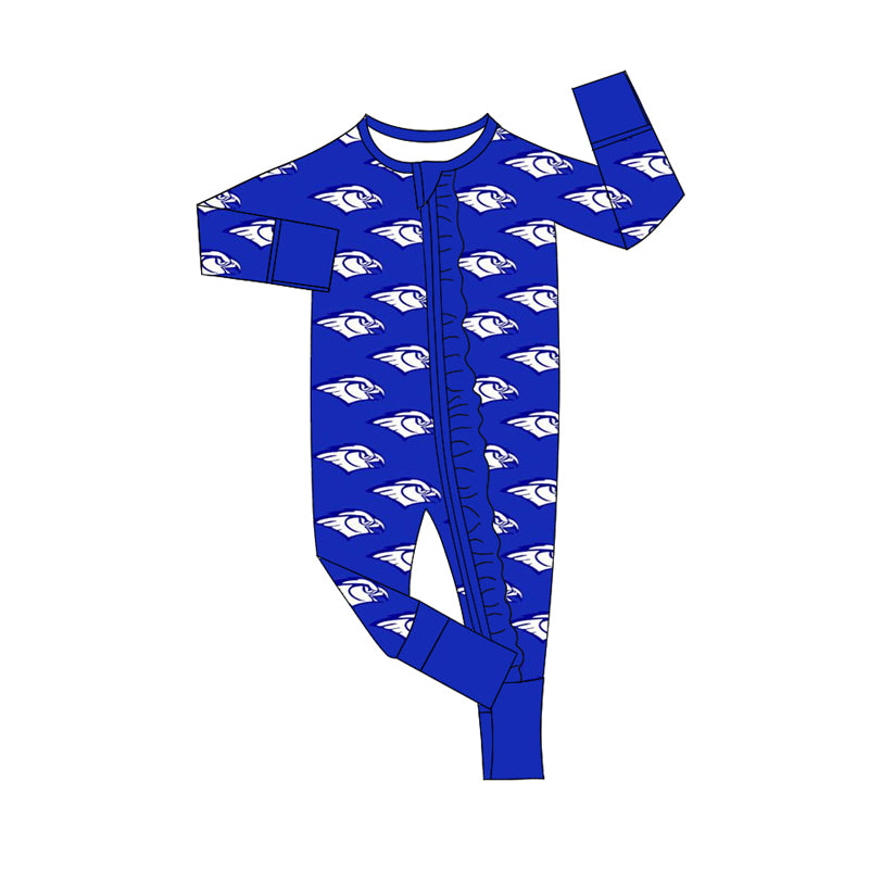 custom football team eagle navy blue zipper long sleeve girls romper